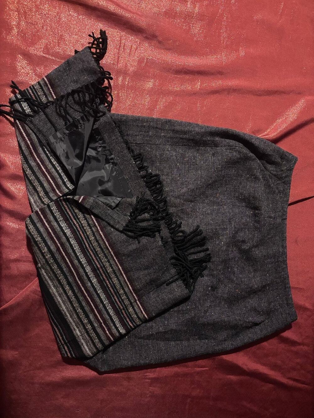 Laura Scott Skirt Womens 14 Fringe Waist Striped Tweed Pencil Skirt Gray